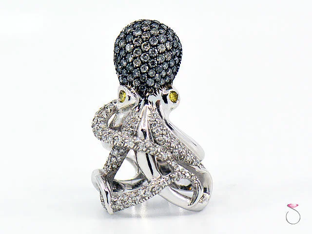 stacking bridal ladies ring-Diamond Designer Octopus Ring in 18K White Gold