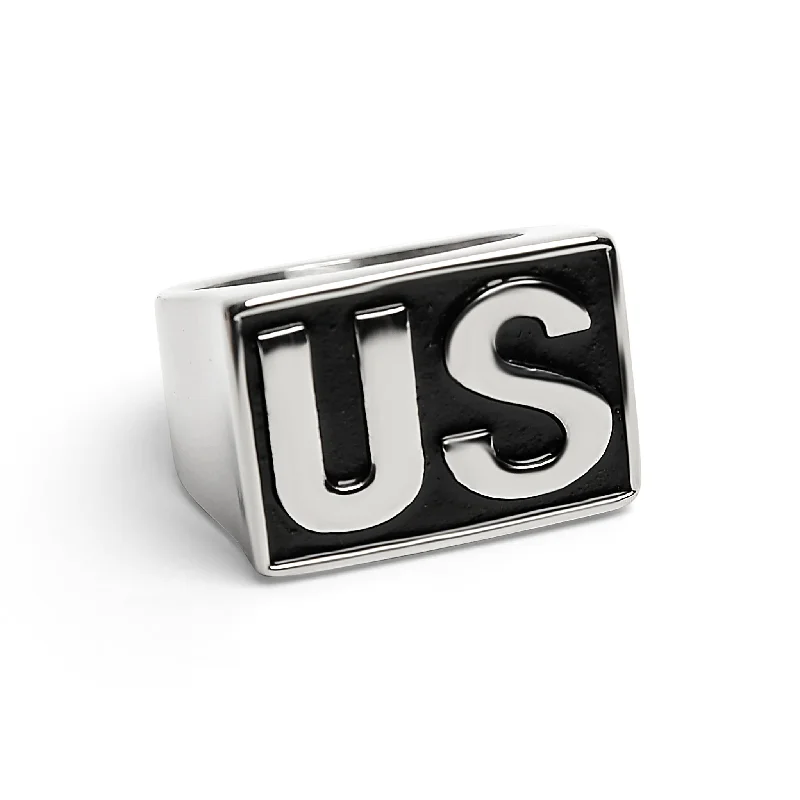 gemstone-accented ladies ring-Stainless Steel United States "US" Insignia Signet Ring / MCR4063