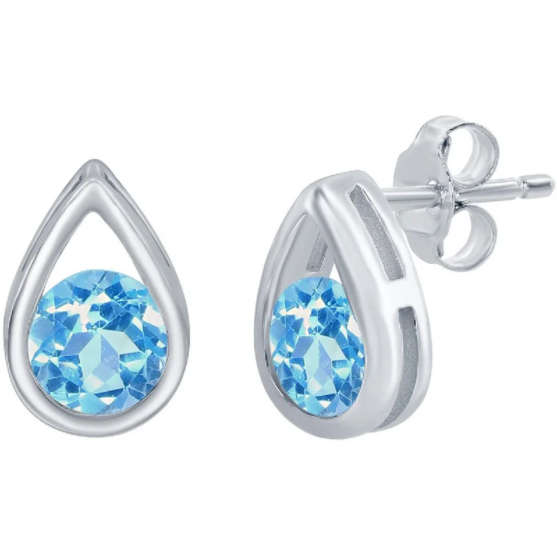 celestial constellation ladies earrings-Classic Women's Earrings - Pearshaped with Round Swiss Blue Topaz Gem Stud | D-8168