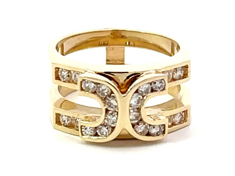 nature-inspired ladies ring-Double Horseshoe Diamond Band Ring in 14K Yellow Gold