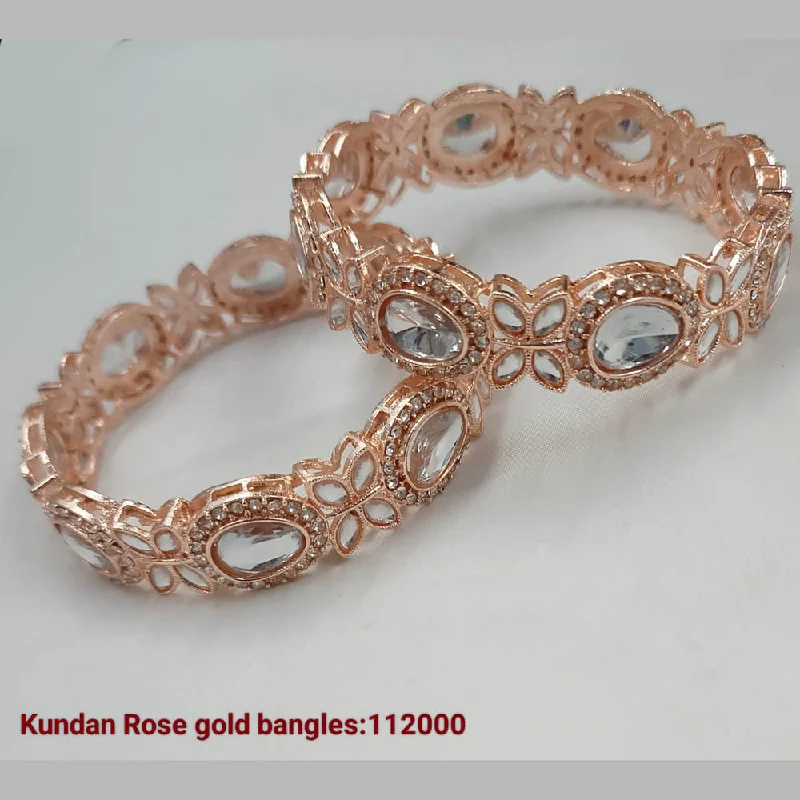 stackable ladies bracelet-Padmavati Bangles Rose Gold Plated Kundan Bangles Set