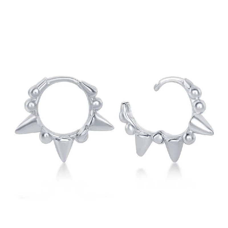 elegant wedding ladies earrings-Sterling Silver Studded Mini Hoop Earrings