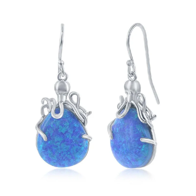 diamond ladies earrings-Sterling Silver Blue Opal Octopus Earrings