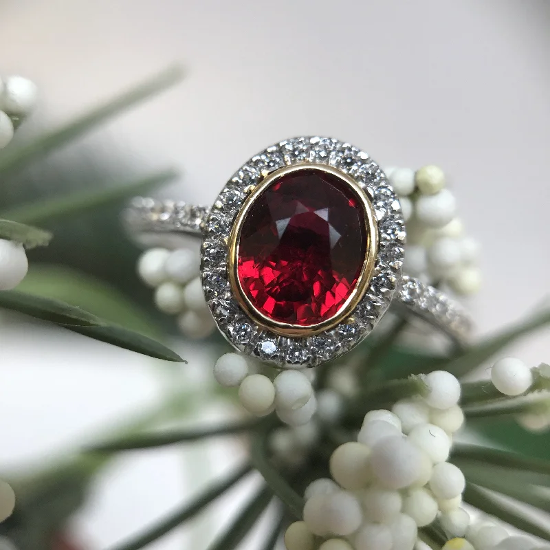 custom engraving ladies ring-Ruby Halo