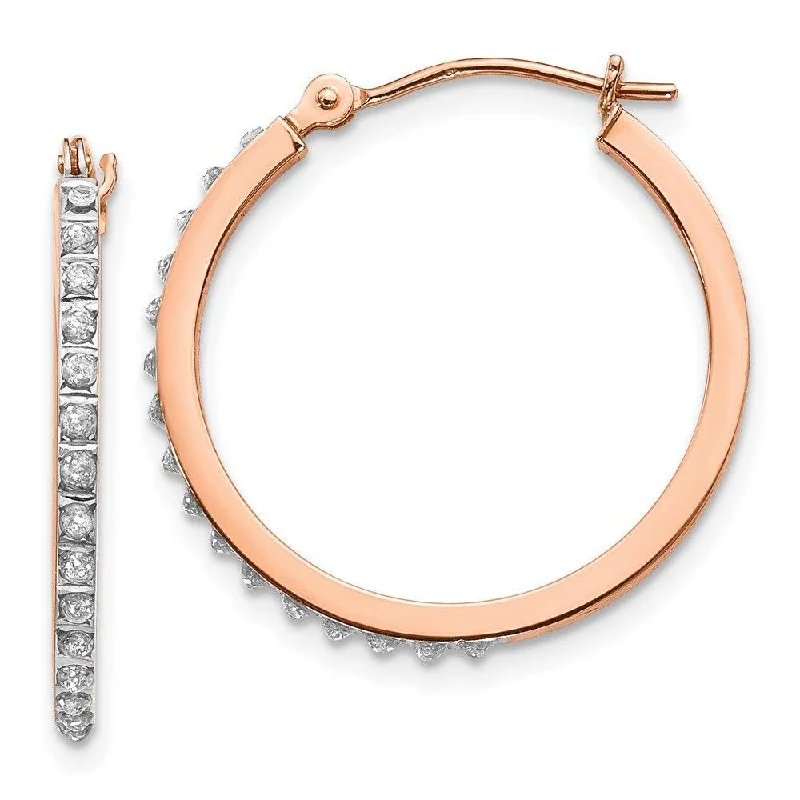 hoop ladies earrings-14k Rose Gold Diamond Fascination Round Hinged Hoop Earrings