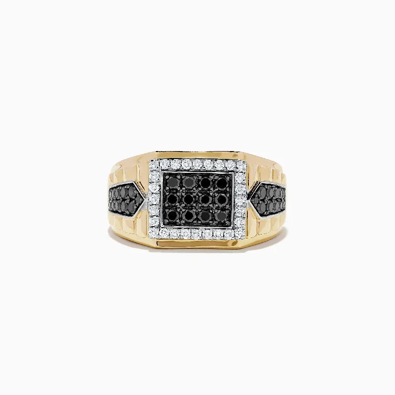 vintage floral engagement ring for women-Men's Two Tone Gold Black and White Diamond Ring, 1.00 TCW