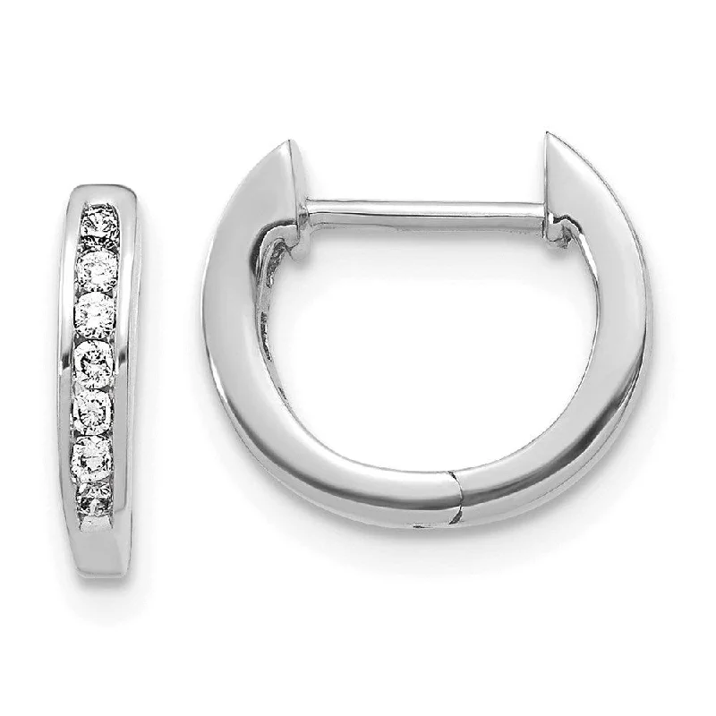 two-piece set ladies earrings-14K White Gold Polished Diamond Hinged Hoop Earrings