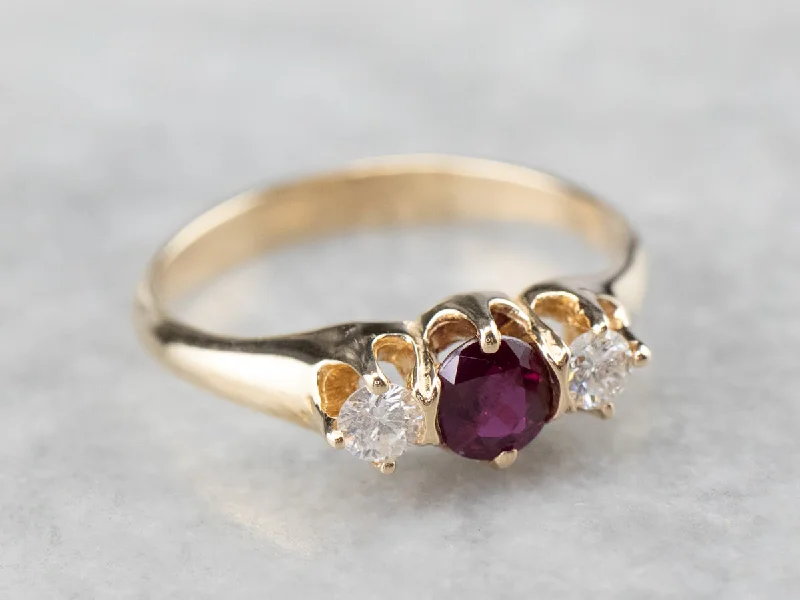 layered band diamond engagement ring for women-Yellow Gold Ruby and Diamond Ring