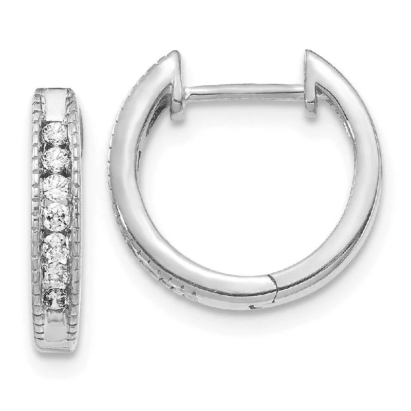 celestial moon and star ladies earrings-14k White Gold Diamond Hoop Earrings