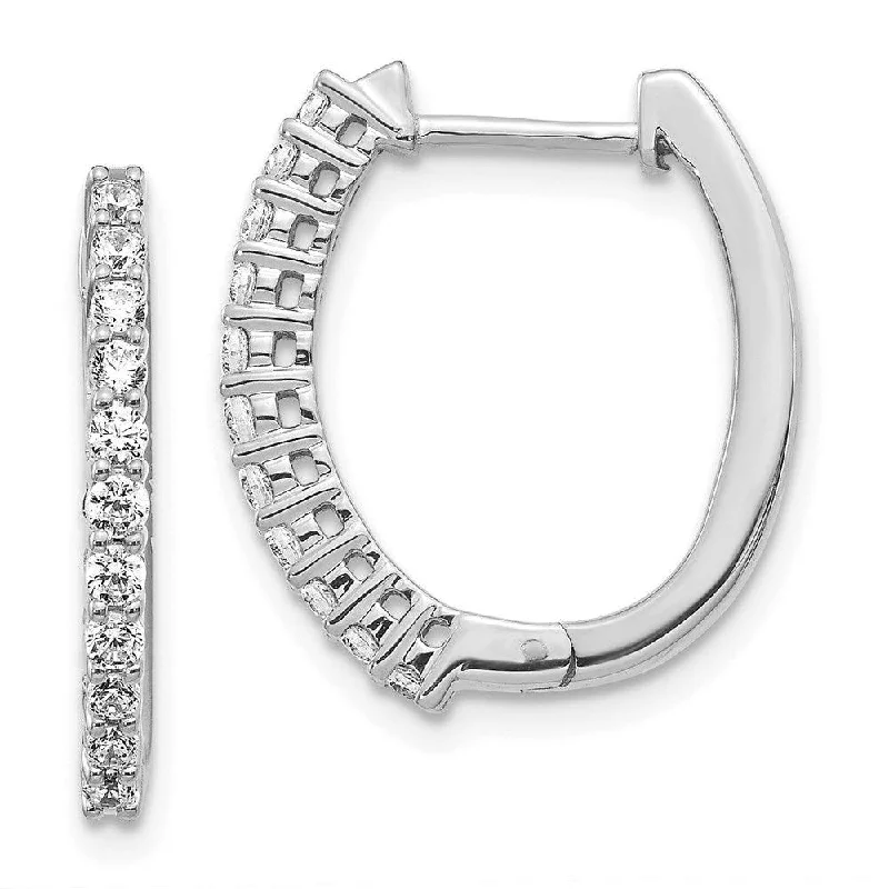 vintage-inspired ladies earrings-14k White Gold Diamond Hinged Hoop Earrings