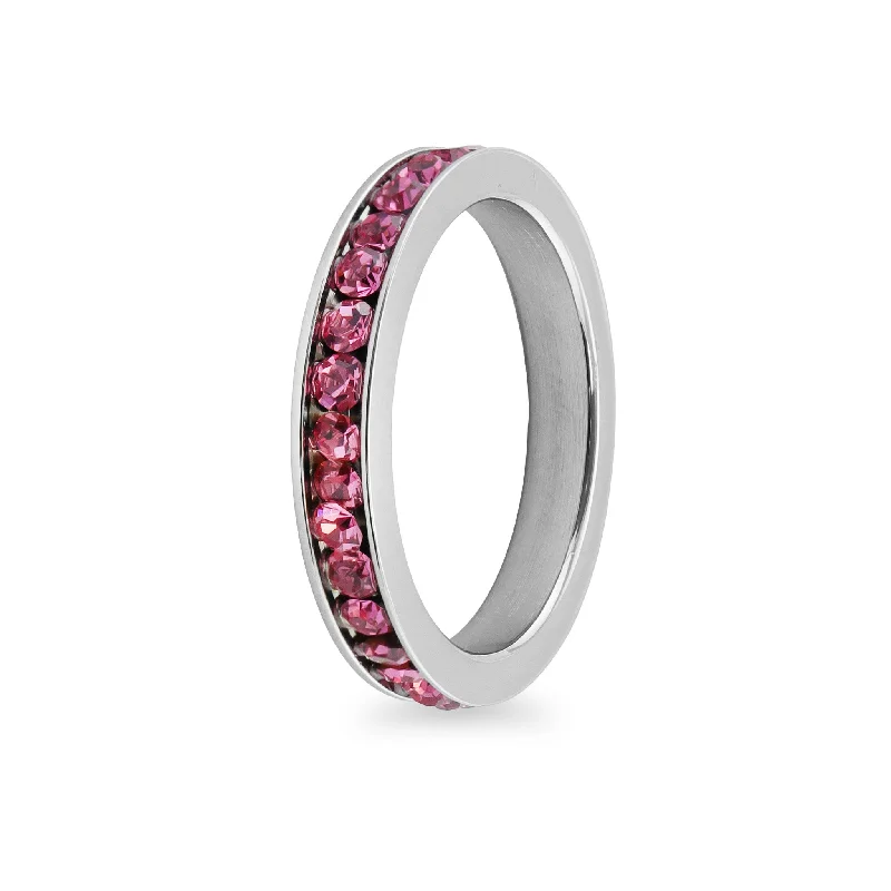 twisted band ladies ring-Pink CZ Center Highly Polished Stainless Steel Flat Ring / ZRJ9002