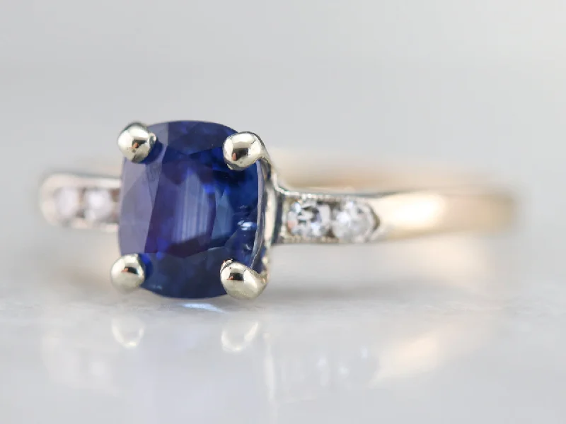 micro-pavé engagement ring for women-Retro Era Sapphire and Diamond Ring