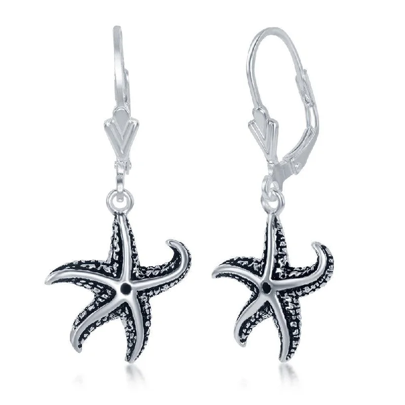 delicate floral ladies earrings-Sterling Silver Starfish Oxidized Earrings