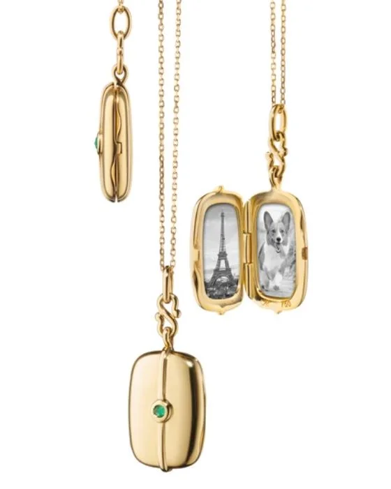 high-end designer ladies necklace-Slim Skye Gold Locket Necklace with Emerald