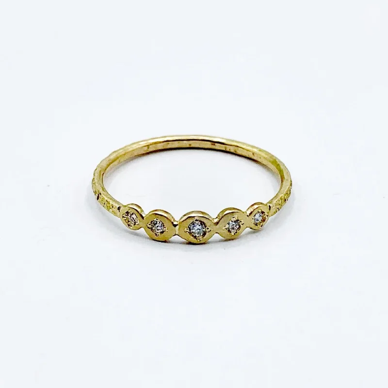 classic ladies ring-Golden Planets with Diamonds Centers on a Golden Band