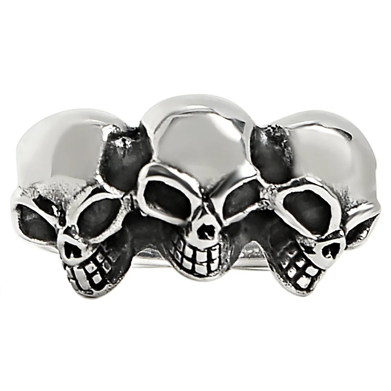 elegant ladies ring-Sterling Silver Triple Black Eyed Skulls Ring / SSR0009