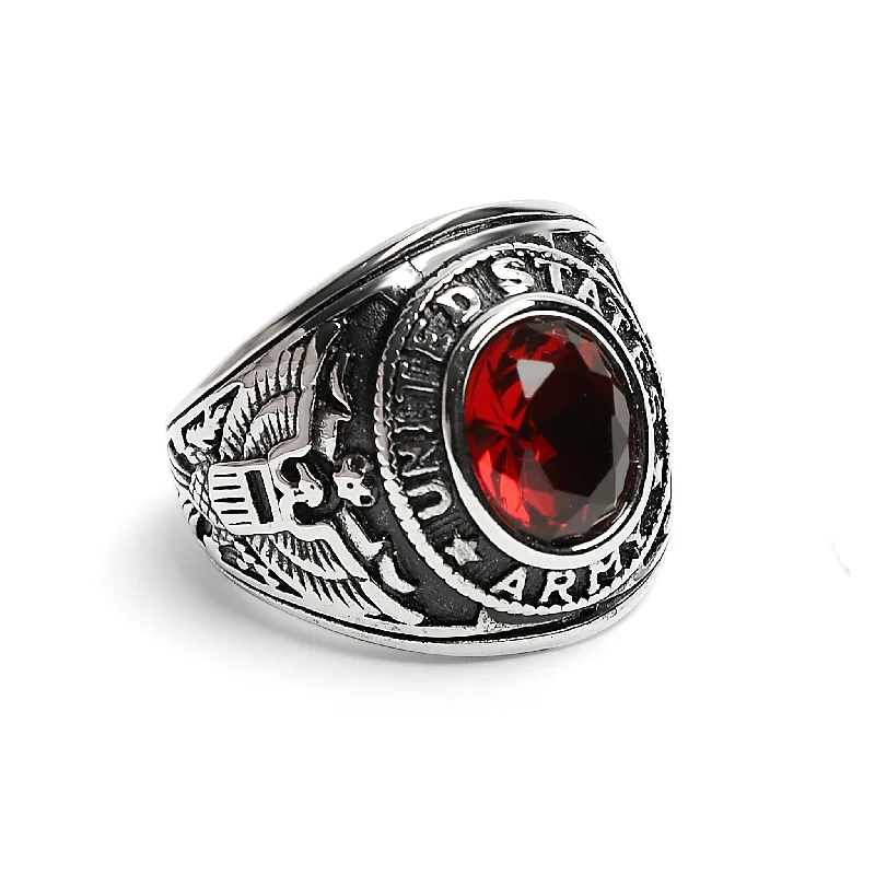 filigree design ladies ring-United States Army Red Center Stone Stainless Steel Ring / MCR6006