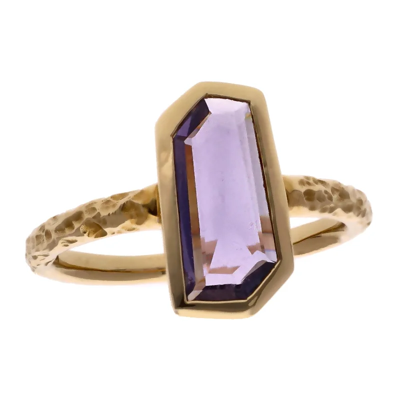 micro-pave ladies ring-14K Yellow Gold Rose Cut Purple Sapphire Ring