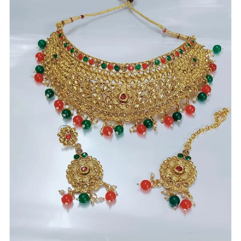 silver ladies necklace-Akruti Collection Gold Plated Crystal Stone Necklace Set