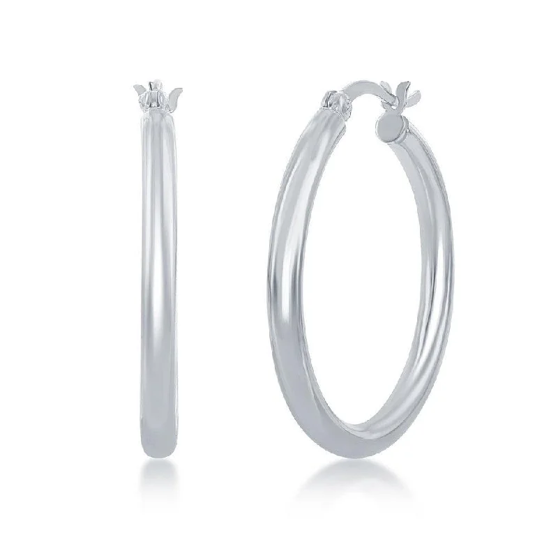 micro-pave ladies earrings-Sterling Silver High-Polished Hoop Earrings, 3 x 30 mm