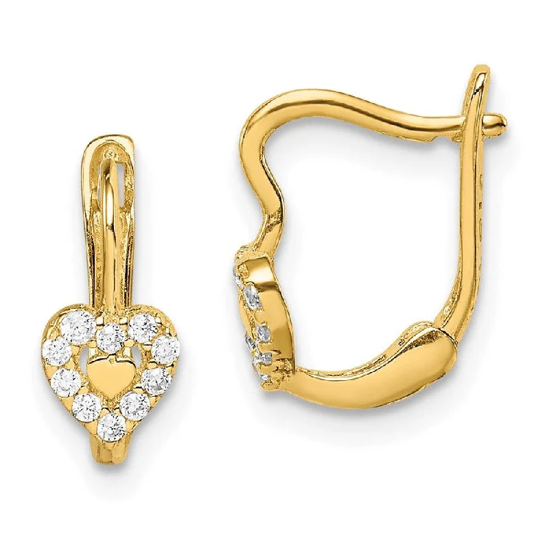 luxury fashion ladies earrings-Madi K Kid's 14k  CZ Double Heart Hoop Earrings