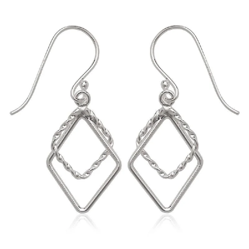 heart-shaped ladies earrings-Sterling Silver Double Open Rope Diamond Shaped Earrings