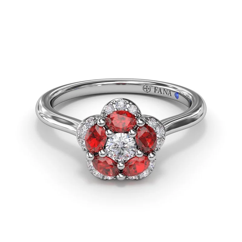 moissanite solitaire engagement ring for women-Floral Ruby and Diamond Ring R1848R