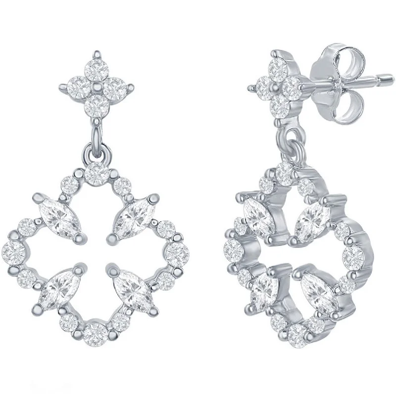 oversized chunky ladies earrings-Classic Women's Earrings - Sterling Silver CZ Flower Design Post Back Closure | D-7822