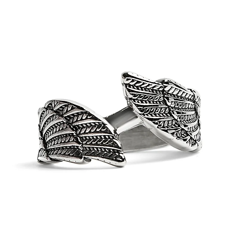 modern twisted band ladies ring-Stainless Steel Angel Wings Ring / SCR4013