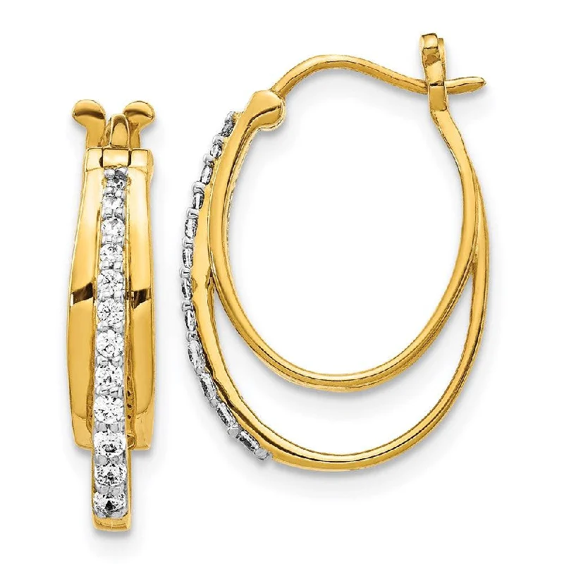 celestial theme ladies earrings-14k Yellow Gold Diamond Hoop Earrings