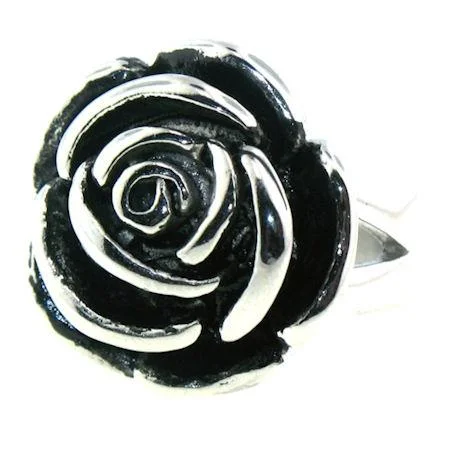 triple-stone vintage ladies ring-Detailed Rose Stainless Steel Polished Ring / SCR3027