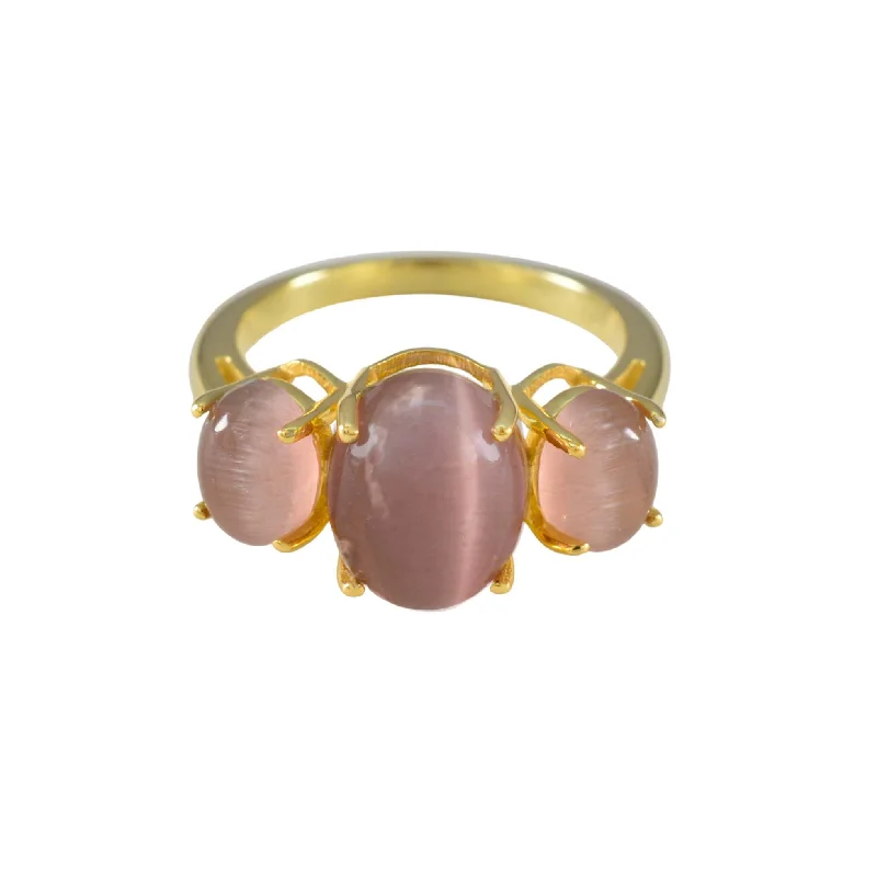 micro-pave ladies ring-Sand Pink Cats Eye Gum Drop Ring