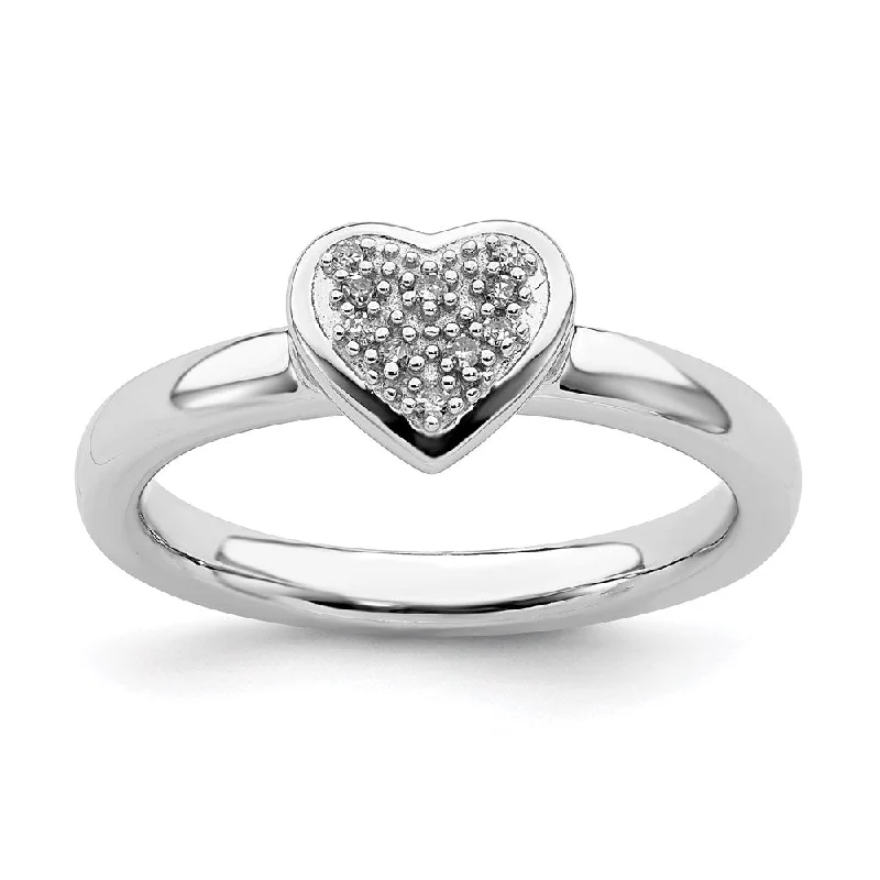 art deco engagement ring for women-Sterling Silver Stackable Expressions Heart Diamond Ring | QSK338