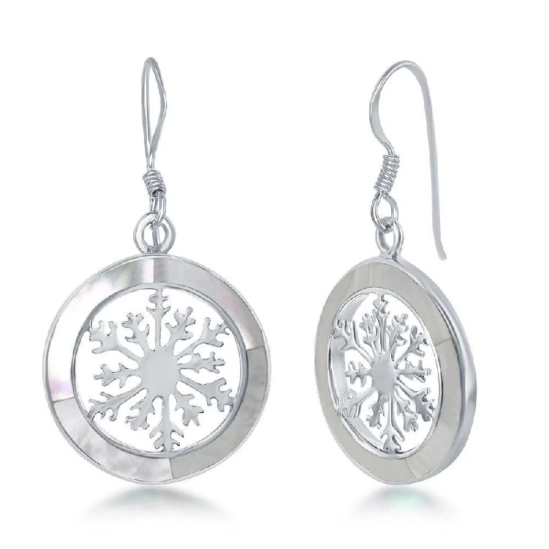 unique shape ladies earrings-Sterling Silver Snowflake Round Earrings - MOP