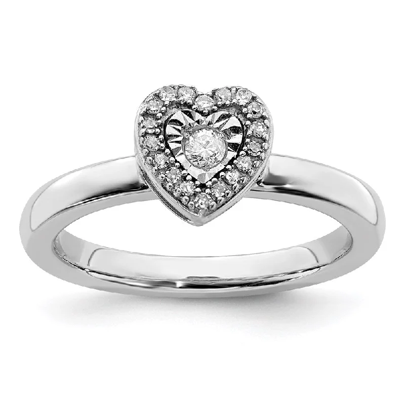 boho chic engagement ring for women-Sterling Silver Stackable Expressions Heart Diamond Ring | QSK331