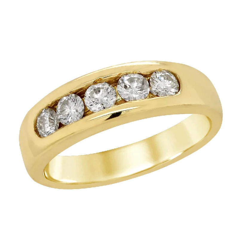 statement ladies ring-YELLOW GOLD MENS RING WITH A ROW OF DIAMONDS, 1.00 CT TW