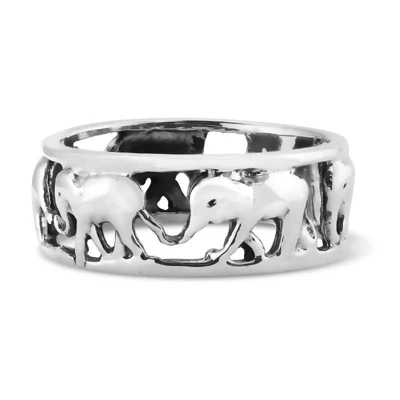 mother-of-pearl ladies ring-Sterling Silver Elephant Band Ring / SSR0214