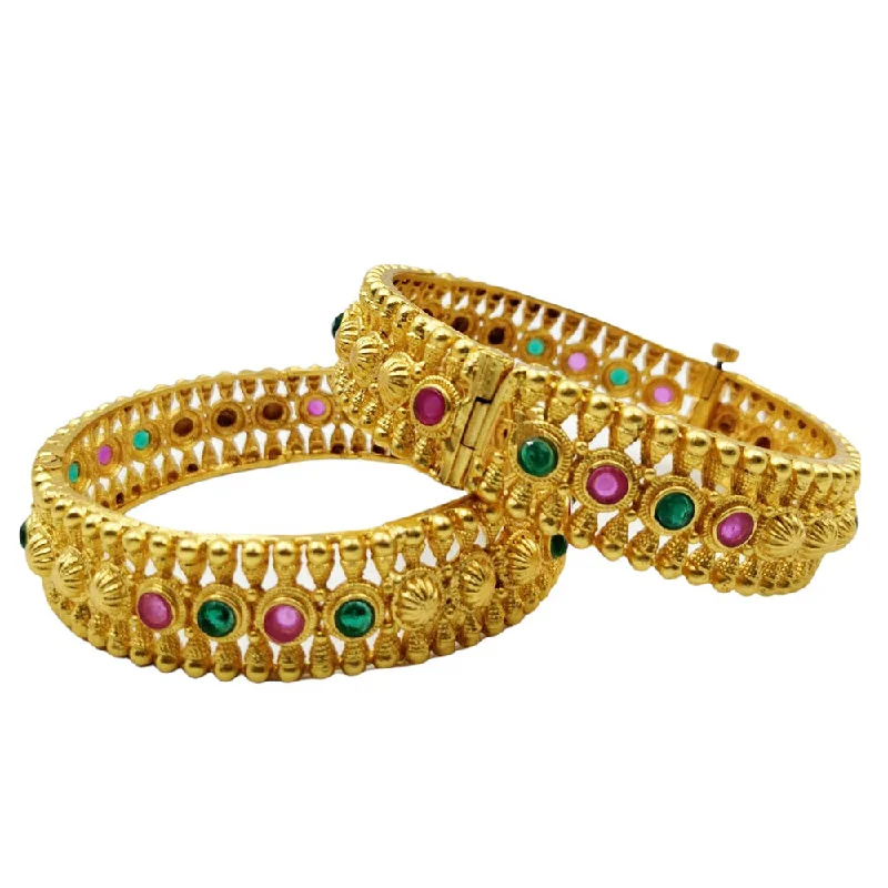 vintage-inspired ladies bracelet-Choice Gold Plated Pota Stone Bangles Set