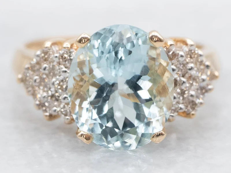 marquise-cut engagement ring for women-Lovely Aquamarine and Diamond Ring