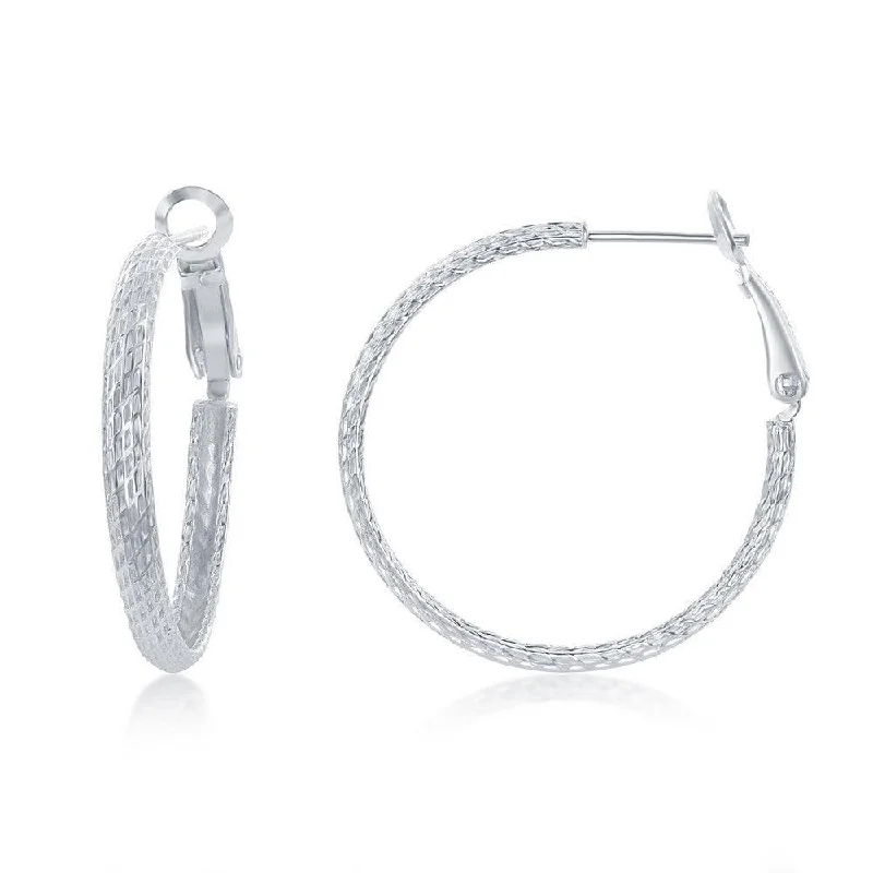 cubic zirconia ladies earrings-Sterling Silver 30mm Diamond-Cut Hoop Earrings