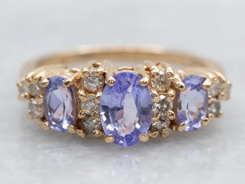 bridal set engagement ring for women-Tanzanite and Diamond Ring