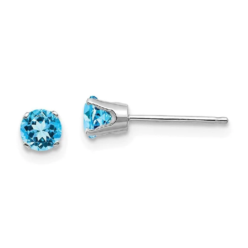 gothic black ladies earrings-14k White Gold 4mm Blue Topaz Stud Earrings