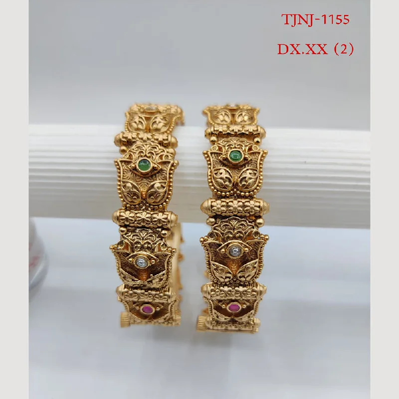 dainty ladies bracelet-Choice Gold Plated Pota Stone Bangles Set