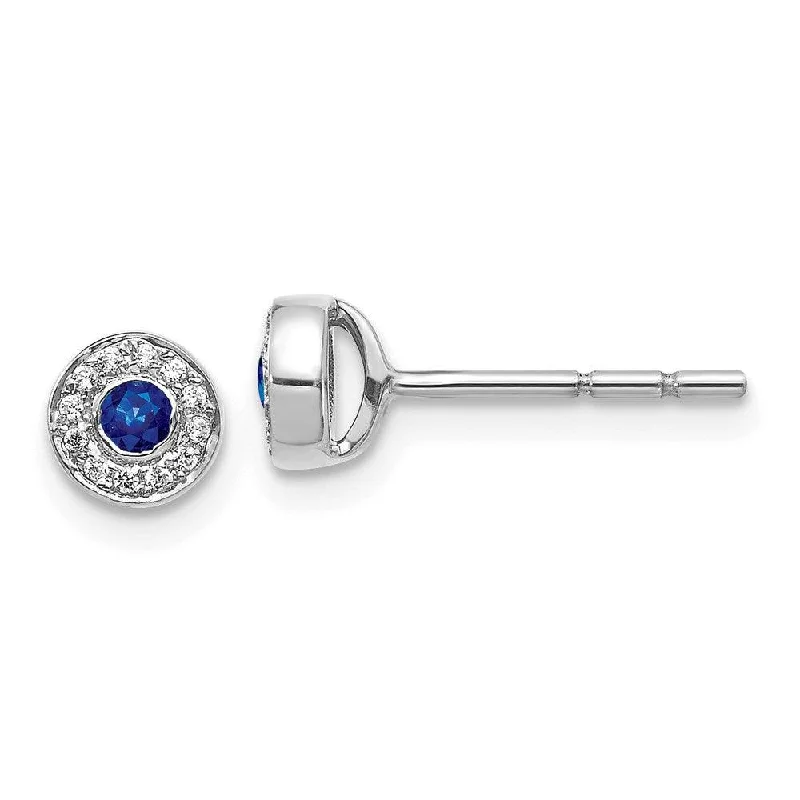 clip-on ladies earrings-14k White Gold Diamond and Sapphire Post Earrings