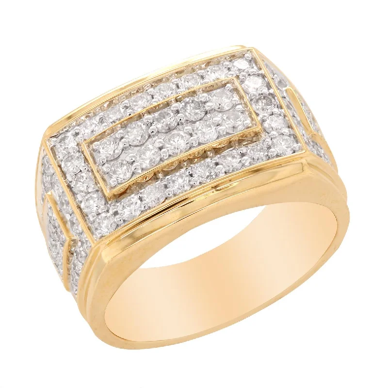 old European cut ladies ring-MEN'S YELLOW GOLD FASHION RING WITH 86 ROUND CUT DIAMONDS, 2.00 CT TW