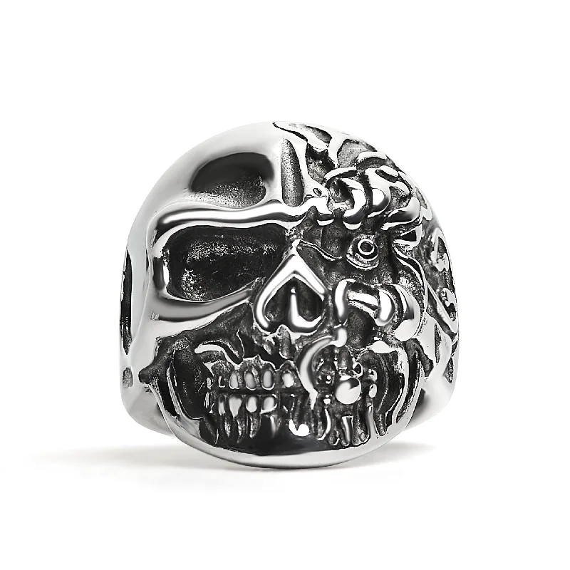 bridal stack ladies ring-Stainless Steel Two-Faced Skull Ring / SCR4030