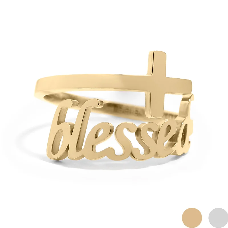 vintage ladies ring-18K Gold PVD Stainless Steel Adjustable "Blessed" Ring / KSS0007