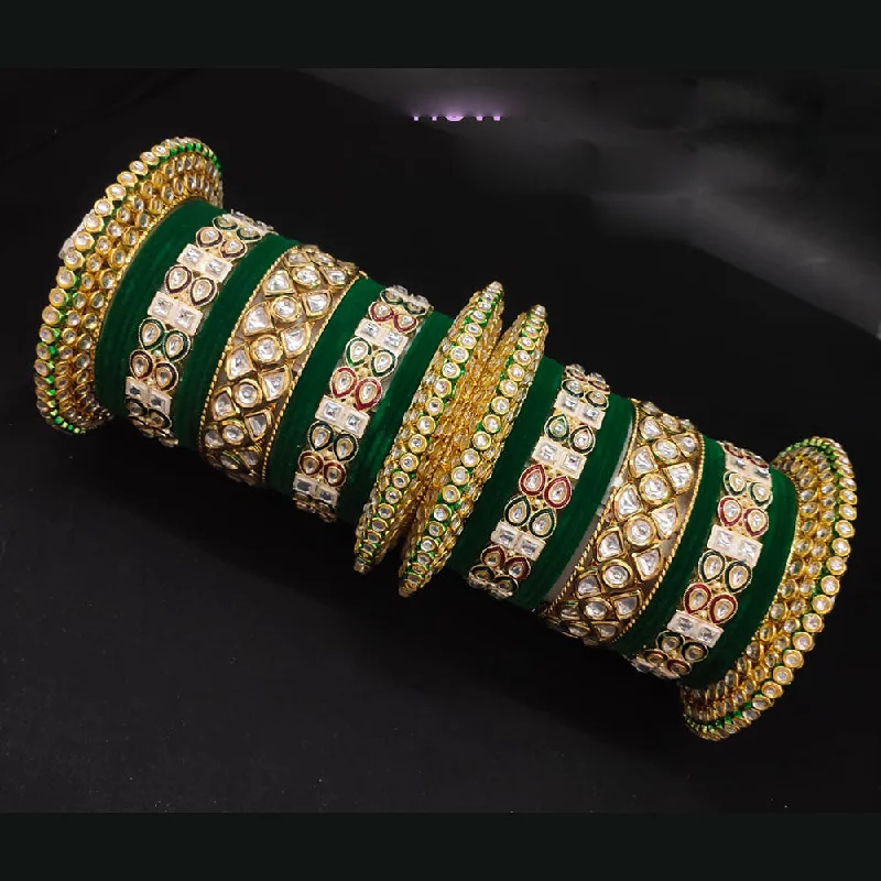 white gold ladies bracelet-Lucentarts Jewellery Gold Plated Kundan And Velvet Bangles Set