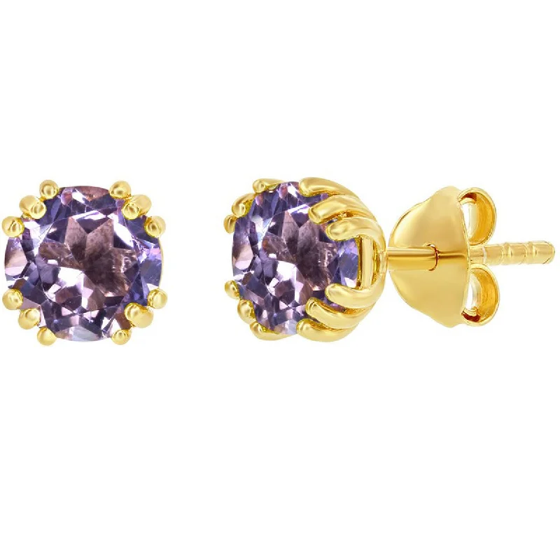 moissanite ladies earrings-Classic Women's Earrings - Gold Plated February Birthstone Round 6mm Stud | D-8275