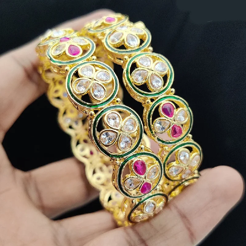 luxury fashion ladies bracelet-Jewel Addiction Gold Plated Kundan Bangles Set